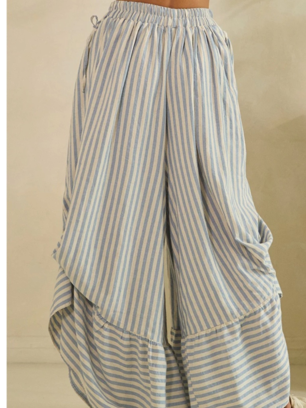 Oli & Hali Striped print Stretchy Waist Gathered Detail Wide leg Pants - Picture 4 of 8
